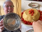 A Dutch woman used an Indian steel bowl to make dessert. A Dutch woman used an Indian steel bowl to make dessert.