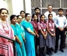 Students of Maa Sharda Vidyapeeth with DC Himanshu Jain in Ludhiana on Friday. (HT Photo)