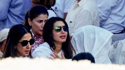 Actor Priya Sachdev Kapur mourns during her husband, industrialist Sunjay Kapur's last rites, who died while playing a polo match in London on June 12, in New Delhi. (Shrikant Singh/ANI file) Actor Priya Sachdev Kapur mourns during her husband, industrialist Sunjay Kapur's last rites, who died while playing a polo match in London on June 12, in New Delhi. (Shrikant Singh/ANI file)