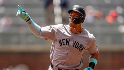 Aaron Judge (99) runs after hitting a home run against the Atlanta Braves during the first inning at Truist Park (IMAGN IMAGES via Reuters Connect)