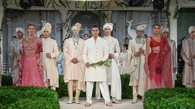 The 18th edition of India Couture Week began on July 23 and will continue till July 31 at the Taj Palace Hotel in New Delhi. Celebrated designers like Falguni Shane Peacock, Rahul Mishra, and others are showcasing their collections with celebrities as showstoppers. Many Bollywood celebs have walked the ramp over the past three days. (ANI Photo/Jitender Gupta) The 18th edition of India Couture Week began on July 23 and will continue till July 31 at the Taj Palace Hotel in New Delhi. Celebrated designers like Falguni Shane Peacock, Rahul Mishra, and others are showcasing their collections with celebrities as showstoppers. Many Bollywood celebs have walked the ramp over the past three days. (ANI Photo/Jitender Gupta)