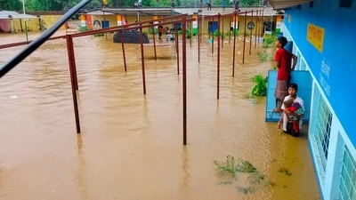 Flooded premises of a residential school after heavy rain, in East Singhbhum district, Jharkhand. (PTI Photo)