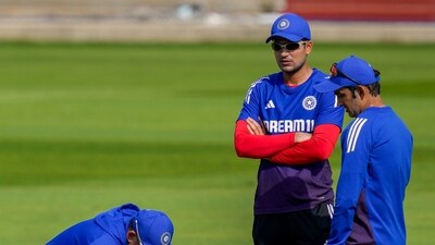 Manchester: India's captain Shubman Gill along with head coach Gautam Gambhir and a support staff inspects the pitch (PTI)