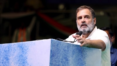The leader of the Opposition in the Lok Sabha and Congress MP Rahul Gandhi addressed the party's OBC Leadership, 'Bhagidari Nyay Mahasammelan,' at Talkatora Stadium in New Delhi on Friday. (AICC) The leader of the Opposition in the Lok Sabha and Congress MP Rahul Gandhi addressed the party's OBC Leadership, 'Bhagidari Nyay Mahasammelan,' at Talkatora Stadium in New Delhi on Friday. (AICC)