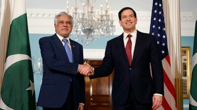 US secretary of state Marco Rubio (R) greets Pakistani deputy Prime Minister and foreign minister Ishaq Dar at the Department of State on Friday. (Getty Images via AFP) US secretary of state Marco Rubio (R) greets Pakistani deputy Prime Minister and foreign minister Ishaq Dar at the Department of State on Friday. (Getty Images via AFP)