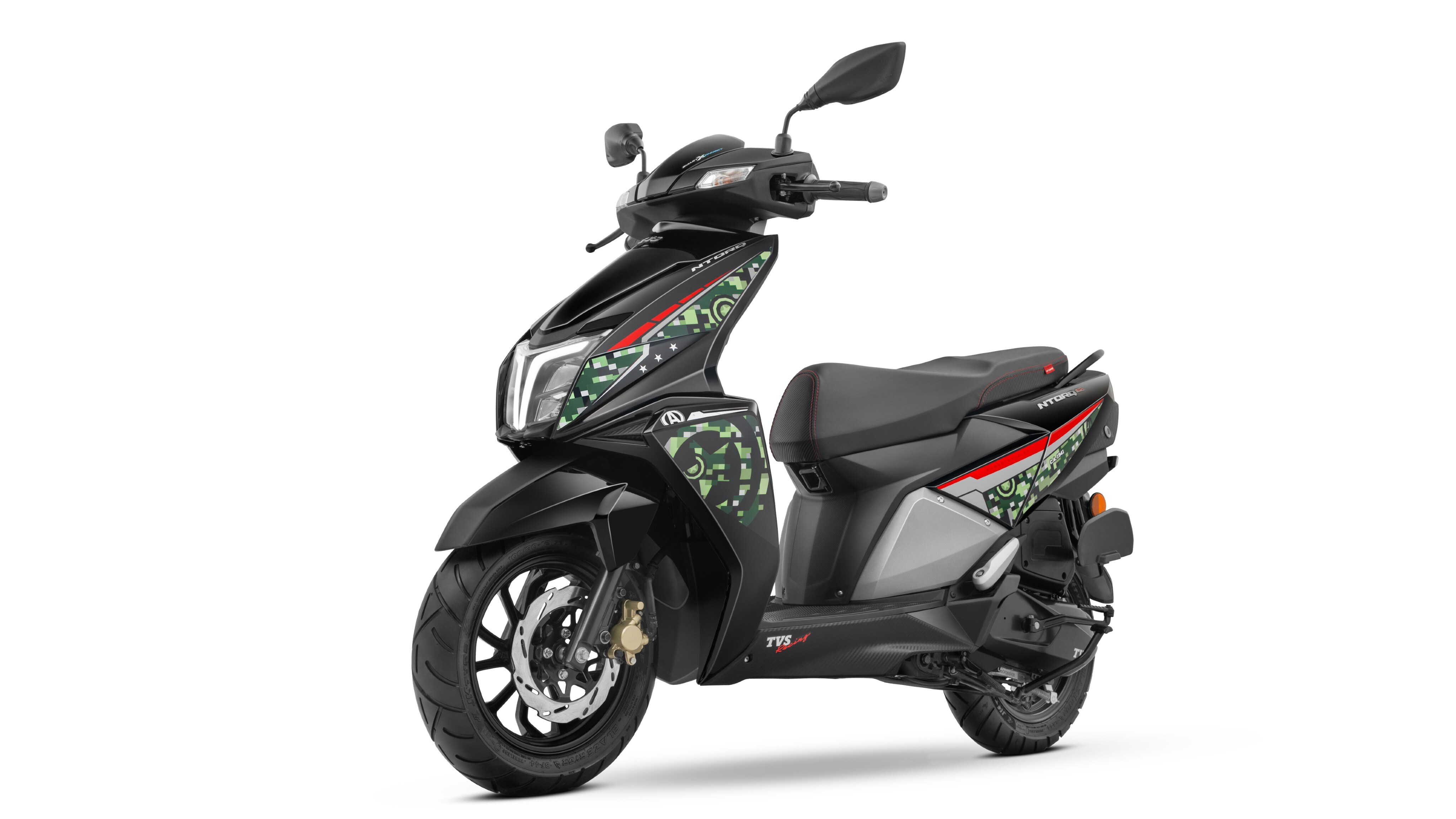 The TVS NTorq 125 Super Soldier comes with all the bells and whistles, including a digital console, Bluetooth connectivity, ride modes, and more The TVS NTorq 125 Super Soldier comes with all the bells and whistles, including a digital console, Bluetooth connectivity, ride modes, and more