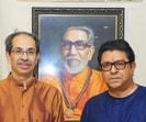 Shiv Sena (UBT) supremo Uddhav Thackeray with MNS chief Raj Thackeray during the former's birthday celebration in Mumbai on Sunday. (@ShivSenaUBT_)