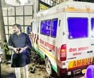 The ambulance involved in the accident. (Sakib Ali/HT Photo)