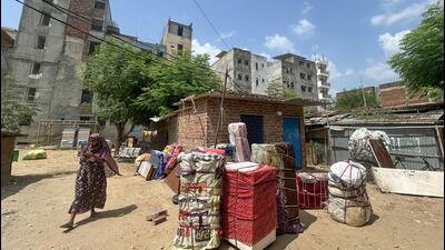 A migrant worker settlement in South City 2, in Gurugram Sector 47 near Park Hospital, on Friday. (Parveen Kumar/HT Photo) A migrant worker settlement in South City 2, in Gurugram Sector 47 near Park Hospital, on Friday. (Parveen Kumar/HT Photo)