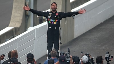 Bubba Wallace celebrates after winning the NASCAR Cup Series Brickyard 400 at Indianapolis Motor Speedway (Getty Images via AFP)