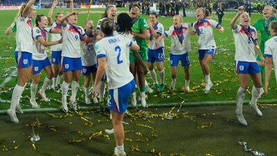 England players celebrate after winning the Women's Euro 2025 final soccer match between England and Spain at St. Jakob-Park in Basel, Switzerland, Sunday, July 27, 2025. (AP Photo/Martin Meissner) (AP) England players celebrate after winning the Women's Euro 2025 final soccer match between England and Spain at St. Jakob-Park in Basel, Switzerland, Sunday, July 27, 2025. (AP Photo/Martin Meissner) (AP)