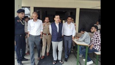 Haryana Staff Selection Commission (HSSC) chairperson Himmat Singh during inspection at a CET centre in Rohtak on Sunday. (Sourced)