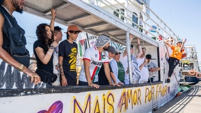 A Gaza-bound boat carrying pro-Palestinian activists and humanitarian aid left Sicily on July 13, 2025. (AFP) A Gaza-bound boat carrying pro-Palestinian activists and humanitarian aid left Sicily on July 13, 2025. (AFP)