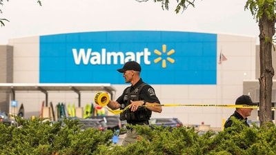 Grand Traverse Sheriff's deputies tape off the parking lot of a Walmart after a stabbing incident in Traverse City, Mich., Saturday July 26, 2025. (AP)