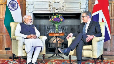 Prime Minister Narendra Modi and UK PM Keir Starmer signed the free trade agreement between the UK and India on July 24. (PMO) Prime Minister Narendra Modi and UK PM Keir Starmer signed the free trade agreement between the UK and India on July 24. (PMO)
