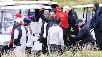 Donald Trump Jr., executive vice president of development and acquisitions for Trump Organization Inc., center right, and his partner Bettina Anderson, center, at the Trump Turnberry golf course in Turnberry, Scotland, UK on Sunday, July 27, 2025. (Bloomberg) Donald Trump Jr., executive vice president of development and acquisitions for Trump Organization Inc., center right, and his partner Bettina Anderson, center, at the Trump Turnberry golf course in Turnberry, Scotland, UK on Sunday, July 27, 2025. (Bloomberg)