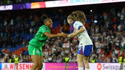 Soccer Football - UEFA Women's Euro 2025 - Final - England v Spain - St. Jakob-Park, Basel, Switzerland - July 27, 2025 England's Khiara Keating and Jessica Park celebrate after winning the UEFA Women's Euro 2025 REUTERS/Bernadett Szabo (REUTERS)
