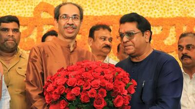 Shiv Sena (UBT) Chief Uddhav Thackeray was greeted by his party workers on his birthday at his residence in Bandra. MNS chief Raj Thackeray also paid him a visit. (Bhushan Koyande/ HT Photo) Shiv Sena (UBT) Chief Uddhav Thackeray was greeted by his party workers on his birthday at his residence in Bandra. MNS chief Raj Thackeray also paid him a visit. (Bhushan Koyande/ HT Photo)