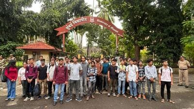 Students gathered in front of MU’s Fort campus on Sunday to protest against errors in evaluation of their answer sheets Students gathered in front of MU’s Fort campus on Sunday to protest against errors in evaluation of their answer sheets