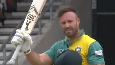 AB de Villiers smashes 126 runs off 46 balls against Australia in the World Championship of Legends 2025 match (Screengrab - Fancode) AB de Villiers smashes 126 runs off 46 balls against Australia in the World Championship of Legends 2025 match (Screengrab - Fancode)