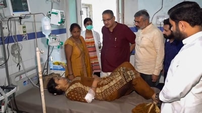 Injured people were taken to the hospital for treatment after a stampede broke out at Haridwar's Mansa Devi temple killing six people and injuring several others (PTI) Injured people were taken to the hospital for treatment after a stampede broke out at Haridwar's Mansa Devi temple killing six people and injuring several others (PTI)