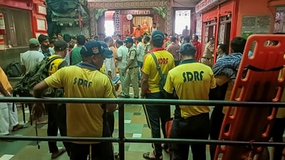 Three teams of the State Disaster Response Force (SDRF) were dispatched to the Mansa Devi temple, in Haridwar after a stampede broke out (PTI) Three teams of the State Disaster Response Force (SDRF) were dispatched to the Mansa Devi temple, in Haridwar after a stampede broke out (PTI)