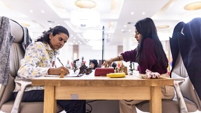 Koneru Humpy (L) playing against Divya Deshmukh in the FIDE Women's World Cup Final on Sunday (X/FIDE) Koneru Humpy (L) playing against Divya Deshmukh in the FIDE Women's World Cup Final on Sunday (X/FIDE)