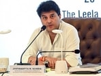 Union communications minister Jyotiraditya M. Scindia chairs the BSNL review meet in Delhi on Monday. (Jitender Gupta)