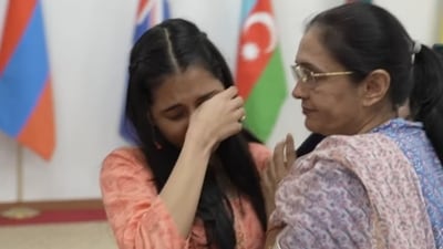 Divya Deshmukh was visibly emotional. Divya Deshmukh was visibly emotional.