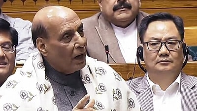 Defence ninister Rajnath Singh speaks in Lok Sabha. (ANI file) Defence ninister Rajnath Singh speaks in Lok Sabha. (ANI file)