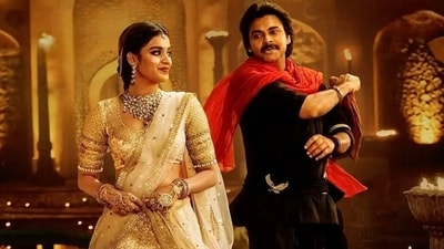 Hari Hara Veera Mallu worldwide box office collection day 4: Nidhhi Agerwal and Pawan Kalyan in a still from the film. Hari Hara Veera Mallu worldwide box office collection day 4: Nidhhi Agerwal and Pawan Kalyan in a still from the film.