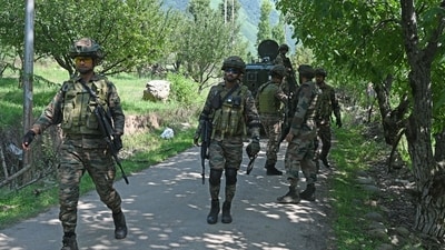 The encounter began around 11 am after specific intelligence inputs indicated the presence of foreign terrorists in the region. (Waseem Andrabi/HT) The encounter began around 11 am after specific intelligence inputs indicated the presence of foreign terrorists in the region. (Waseem Andrabi/HT)