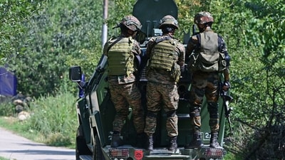 Under Operation Mahadev, security agencies also recovered arms and ammunition from the encounter site, including one M4 carbine and two AK rifles. (Waseem Andrabi /Hindustan Times) Under Operation Mahadev, security agencies also recovered arms and ammunition from the encounter site, including one M4 carbine and two AK rifles. (Waseem Andrabi /Hindustan Times)