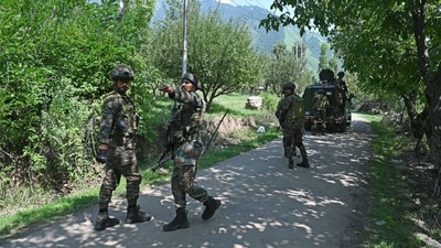 Security forces on Monday were seen instructing the vehicles and securing the area where Operation Mahadev took place in Harwan area near Dachigam National Park of Srinagar. (Waseem Andrabi /Hindustan Times) Security forces on Monday were seen instructing the vehicles and securing the area where Operation Mahadev took place in Harwan area near Dachigam National Park of Srinagar. (Waseem Andrabi /Hindustan Times)