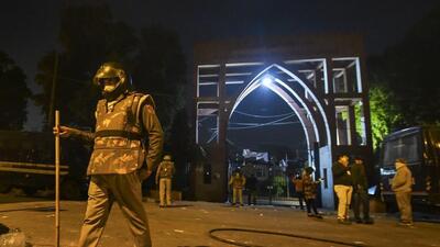 Police personnel outside Jamia Millia Islamia during the protests in 2019-20. (PTI) Police personnel outside Jamia Millia Islamia during the protests in 2019-20. (PTI)