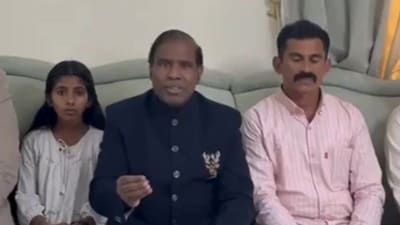 Evangelist KA Paul (centre) with Mishel and Thomas in a video appealing for mercy for Nimisha Priya. (Video grab/PTI) Evangelist KA Paul (centre) with Mishel and Thomas in a video appealing for mercy for Nimisha Priya. (Video grab/PTI)