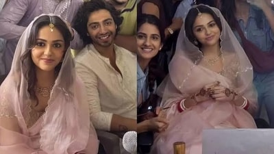 Discover Aneet Padda's gorgeous bridal-inspired saree look from Mohit Suri's Saiyaara. (Instagram) Discover Aneet Padda's gorgeous bridal-inspired saree look from Mohit Suri's Saiyaara. (Instagram)