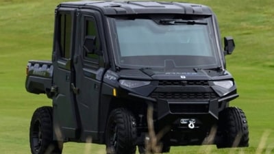 While Donald Trump opted to drive a regular-looking buggy, Golf Force One was spotted, trailing the President on Scotland's golf course. (X/@LEFTY21211) While Donald Trump opted to drive a regular-looking buggy, Golf Force One was spotted, trailing the President on Scotland's golf course. (X/@LEFTY21211)