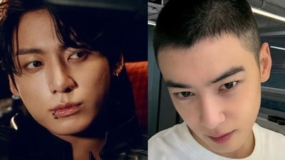 BTS's Jungkook is rumored to have returned to South Korea from Los Angeles to bid farewell to close friend Cha Eun Woo. (@JUNGKOOK97btss/X, eunwo.o_c/Instagram)