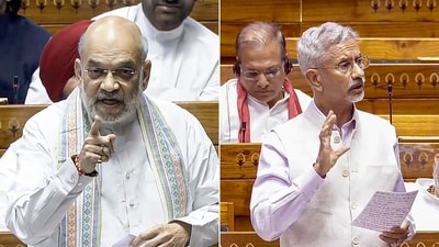 Amit Shah lashed out at the Opposition when they interrupted S Jaishankar in the Lok Sabha. (PTI) Amit Shah lashed out at the Opposition when they interrupted S Jaishankar in the Lok Sabha. (PTI)
