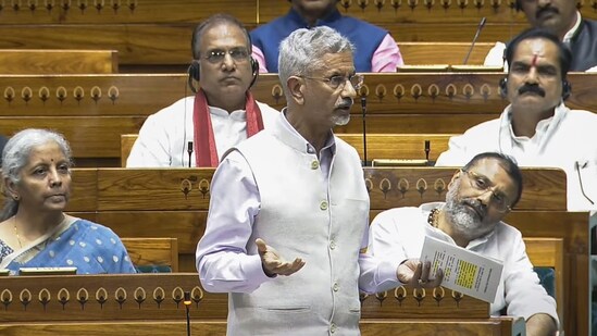 External Affairs Minister S Jaishankar speaks during a debate in the Lok Sabha on the Pahalgam terror attack and Operation Sindoor, at the Monsoon session of Parliament, in New Delhi. (PTI)