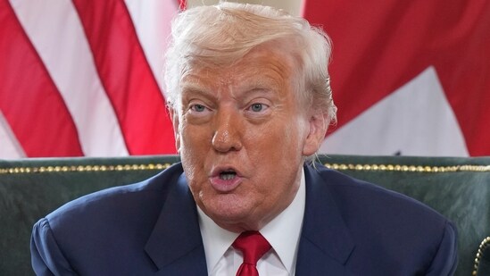 President Donald Trump speaks with the media during a meeting with Britain's Prime Minister Keir Starmer at the Trump Turnberry golf course in Turnberry, Scotland Monday, July 28, 2025. (AP Photo/Jacquelyn Martin) (AP)
