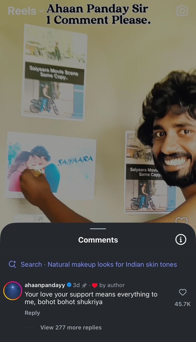 Ahaan Panday reacts to a fan video. Ahaan Panday reacts to a fan video.