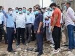 Haryana ULB minister Vipul Goel at the Bandhwari waste treatment plant in Gurugram. (PARVEEN KUMAR)