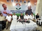 J&K Congress president Tariq Hameed Karra along with party leaders address a press conference. (HT Photo) J&K Congress president Tariq Hameed Karra along with party leaders address a press conference. (HT Photo)