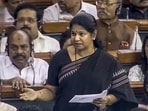 DMK MP Kanimozhi Karunanidhi speaking in the Parliament.