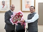 New VC Prof Umakant Das (L) and his predecessor Prof Shankar Das (R) during the handing-over ceremony on Tuesday. (HT) New VC Prof Umakant Das (L) and his predecessor Prof Shankar Das (R) during the handing-over ceremony on Tuesday. (HT)