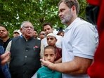 Rahul Gandhi with children and families affected by cross-border shelling by Pakistan during Operation Sindoor.
