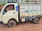 The mini-truck that plunged into the canal near Malaud in Ludhiana on Monday. (HT)