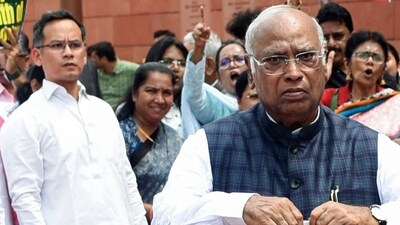 Congress President and Rajya Sabha LoP, Mallikarjun Kharge, during the Monsoon Session, on Parliament premises in New Delhi. (ANI) Congress President and Rajya Sabha LoP, Mallikarjun Kharge, during the Monsoon Session, on Parliament premises in New Delhi. (ANI)